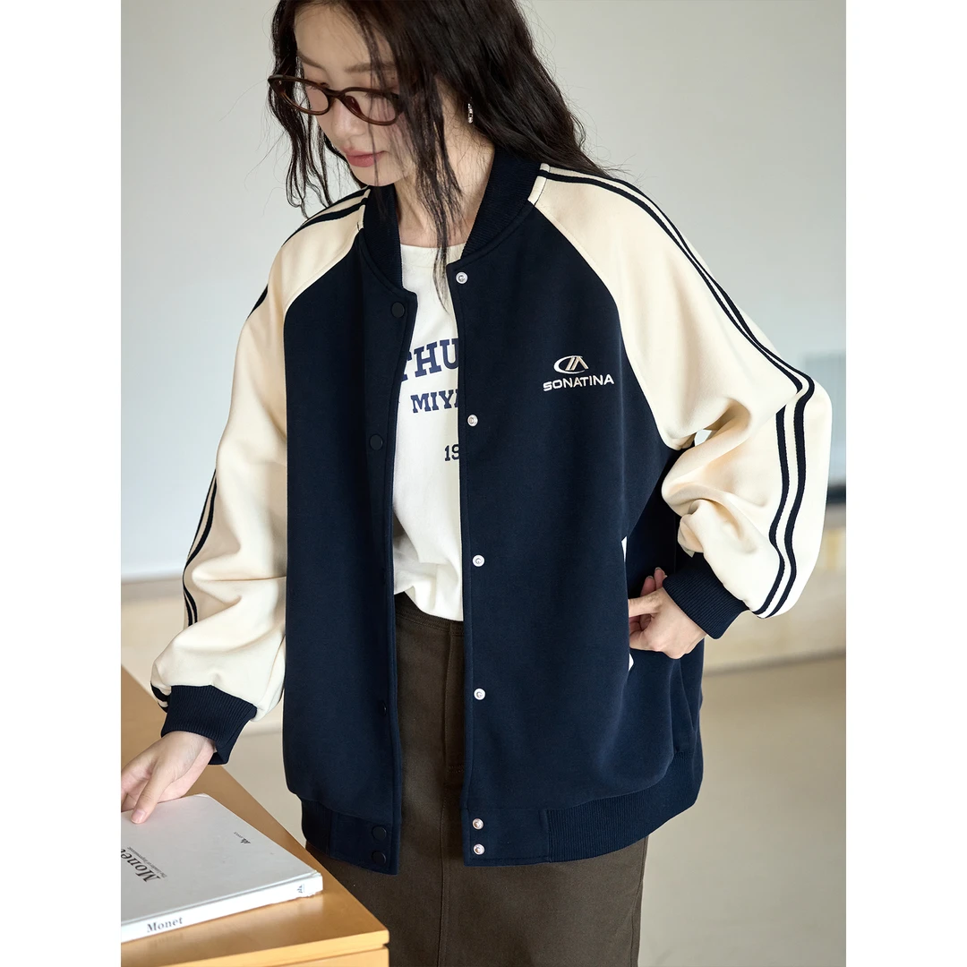 爱蔷薇大码胖mm学院风棒球服外套女2025新款夹克秋季开衫GT78283