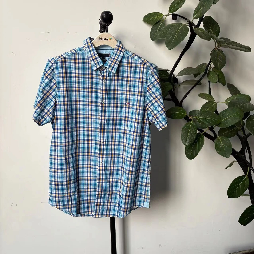 【TM】夏季男款休闲黄蓝格子短袖衬衫  TS02110306005 06005