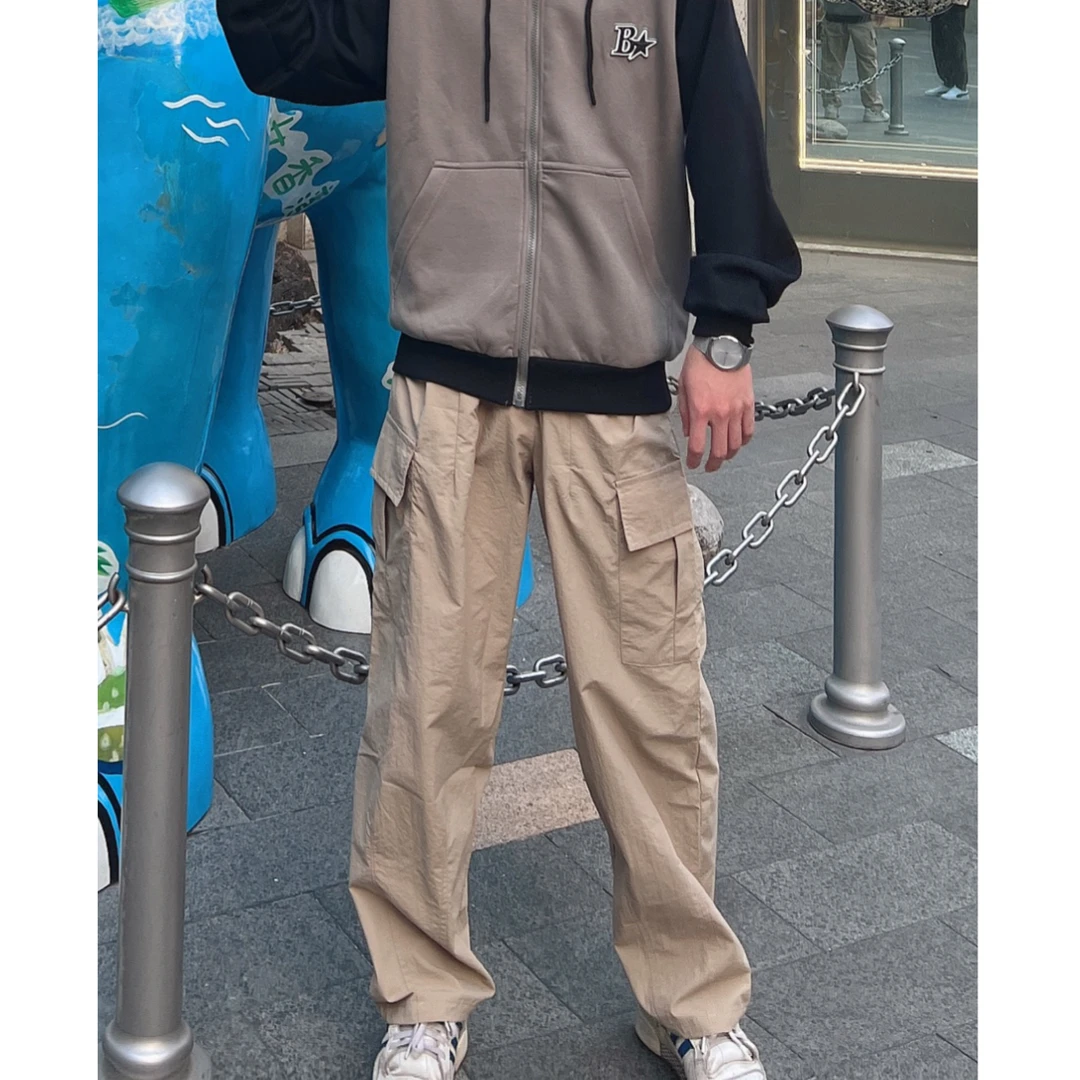 T1MEPALPENG春夏轻薄男士宽松工装口袋长裤凉爽休闲裤直筒宽松