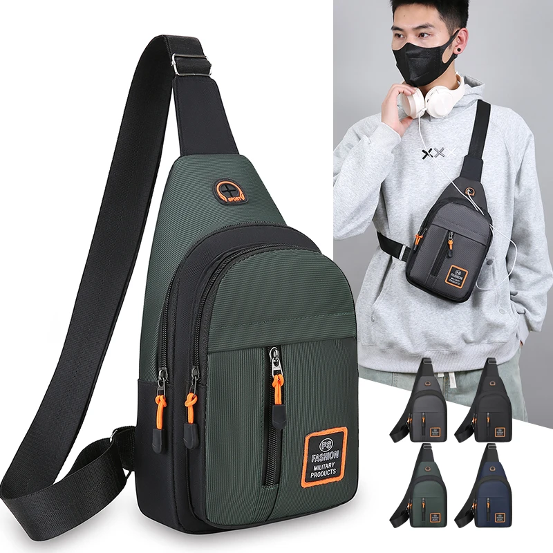 多层胸包男士新款韩版百搭胸前小挎包防水耐磨牛津布小单肩斜挎包