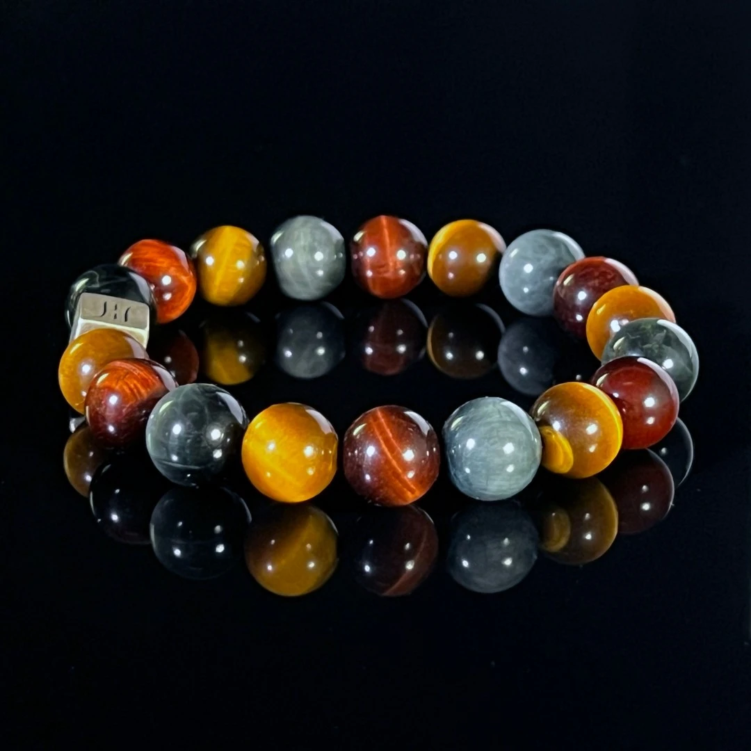 气佑天然彩虎眼石10mm小众轻奢风情侣款原创纯手工单圈手链