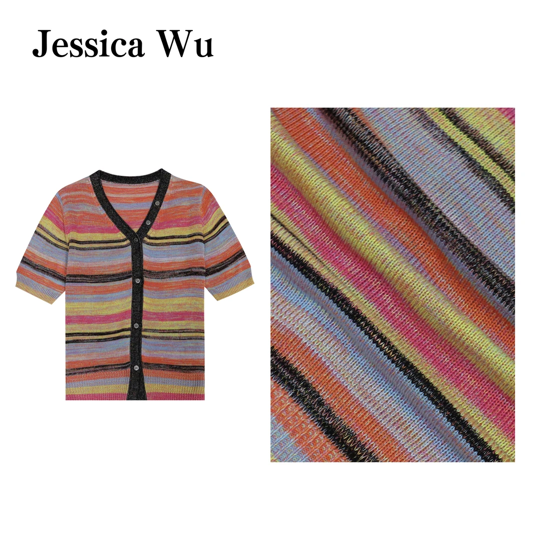 JESSICA WU把彩虹穿在身上~巨减龄显白百搭v领针织开衫259704008