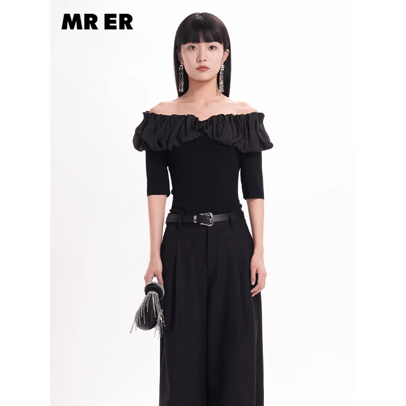 【尚雅专属】设计感一字肩修身显瘦短袖针织衫R5A50285