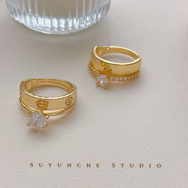 钛钢合成锆石戒指 Suyunche2527轻奢气质百搭活口窄边戒指