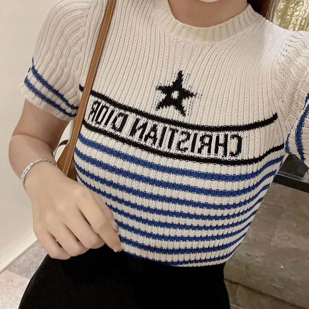 全新未使用 DIOR/迪奥  001806 FW22幸运星短袖针织衫 36码