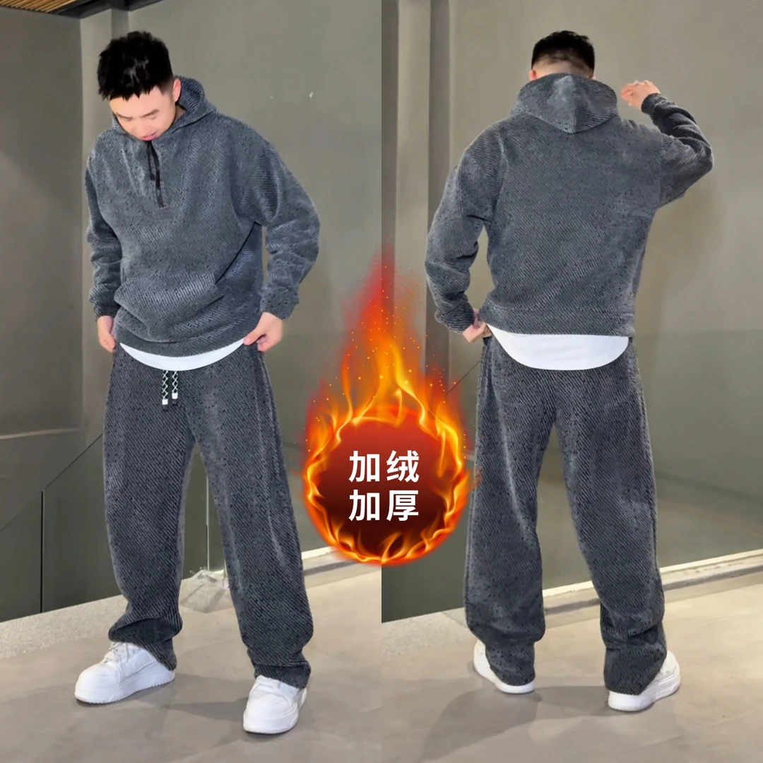 VALVOELITE秋冬男款斜纹半拉链运动休闲卫衣帽衫卫裤套装简约潮流