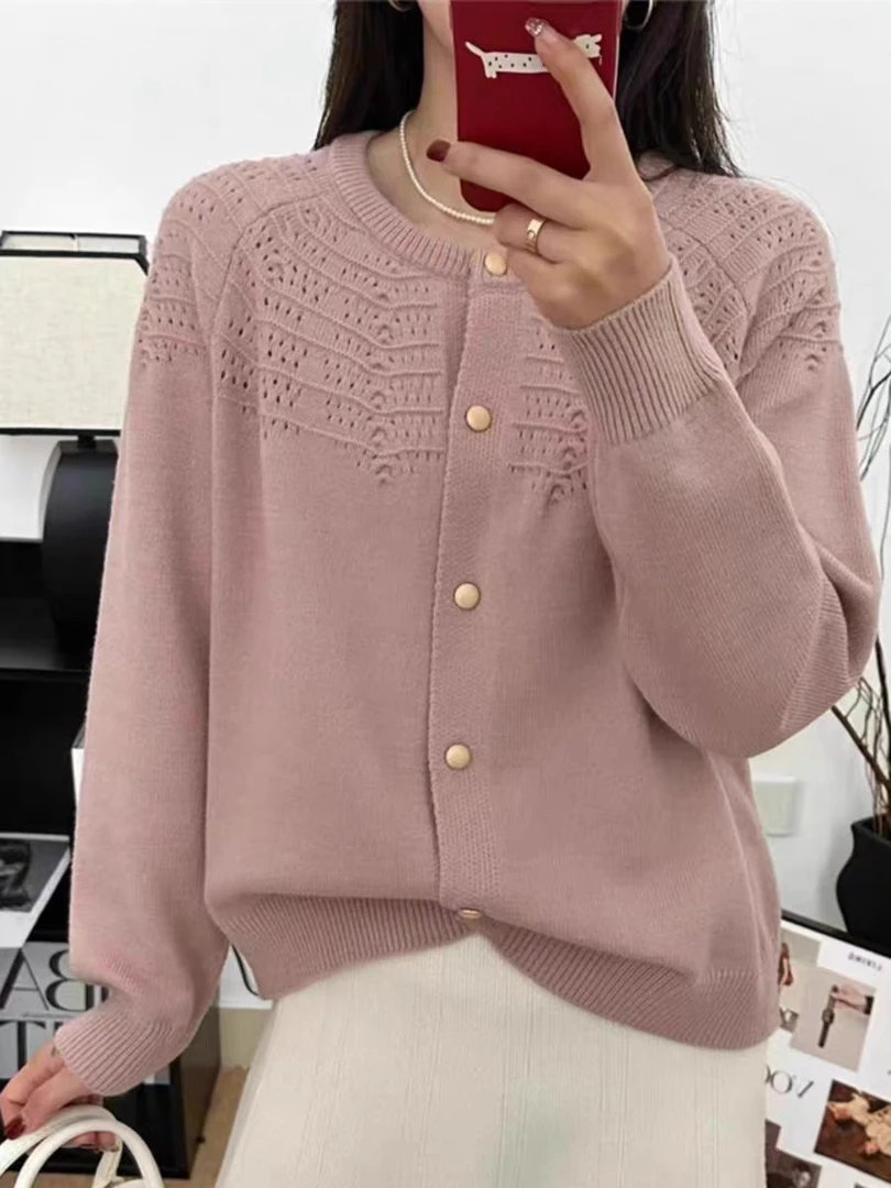 2024秋冬新款长袖百搭时尚圆领韩版针织开衫A009