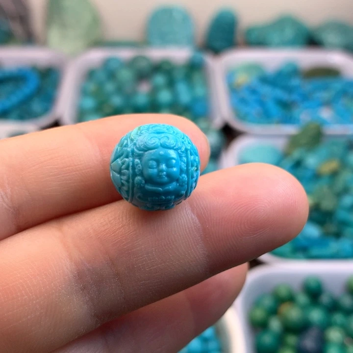 绿松石未镶嵌吊坠(不含链)14雕刻珠子