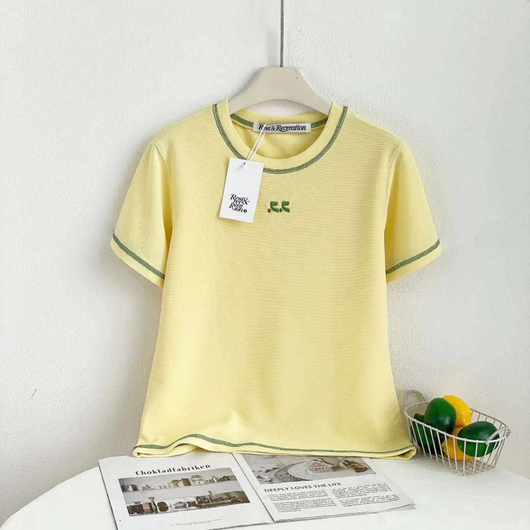 0457【夏季新款】刺绣字母双C韩系修身百搭圆领T恤（1535）