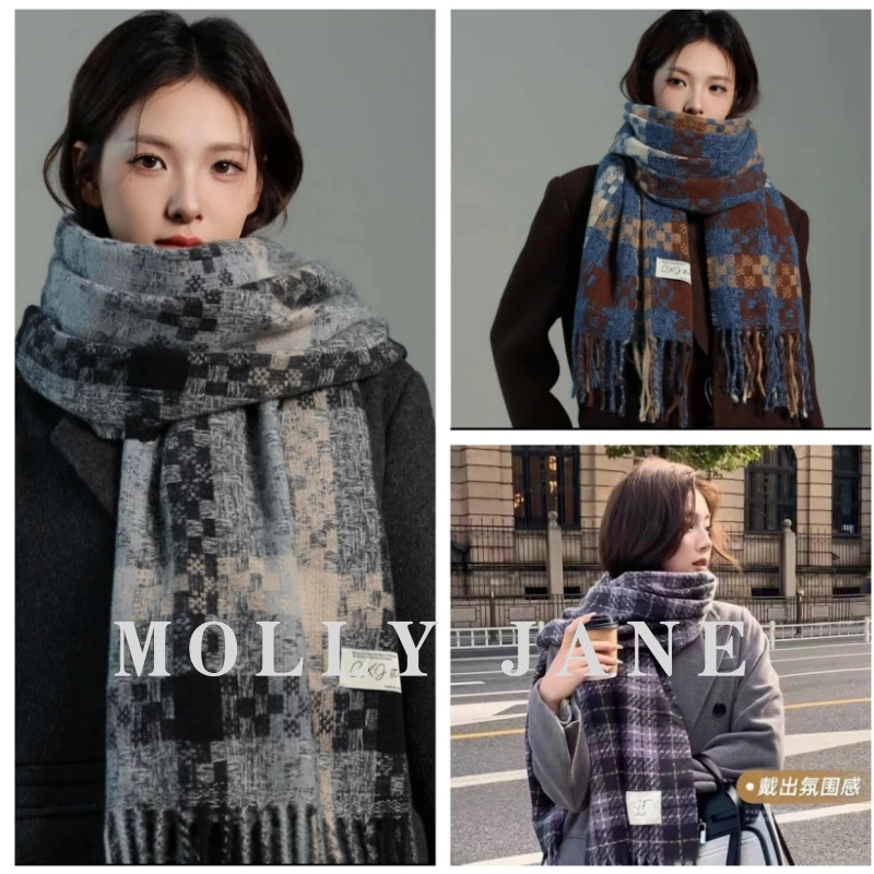 短剧女主2025时尚仿羊绒加厚保暖格子韩版装饰围脖女装配饰WJ-129