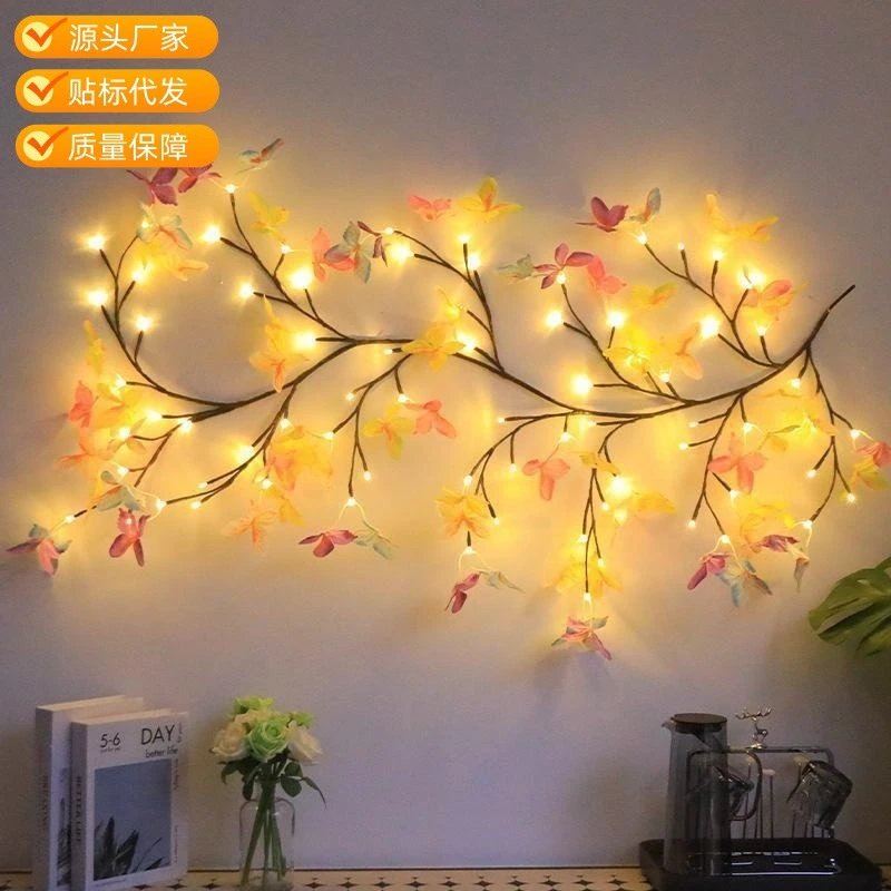 爆款led蝴蝶玫瑰藤条灯圣诞墙面装饰氛围树枝可弯曲造型灯