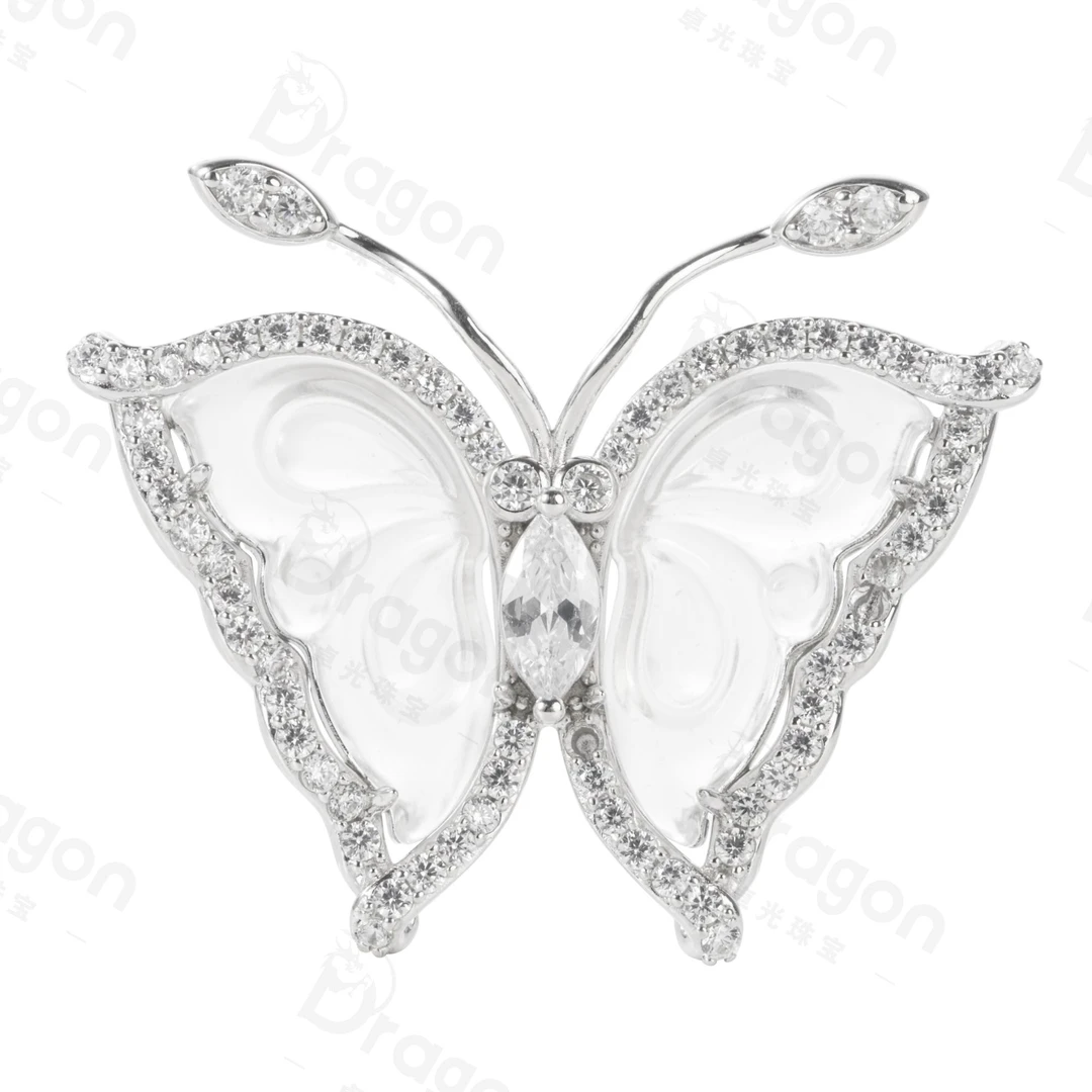 钛钢锆石吊坠 闪蝶（Dragon/卓光 坠链均925银合成锆石