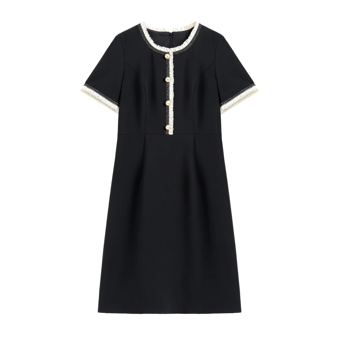 【南油虹姐】2025夏季新款法式收腰蕾丝花边拼接显瘦气质连衣裙小众