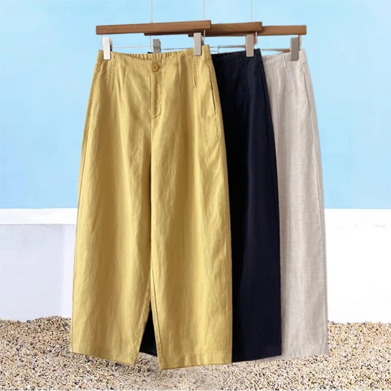 天丝亚麻九分镰刀裤女2025夏季新款爆款白色休闲冰丝麻料哈伦裤子