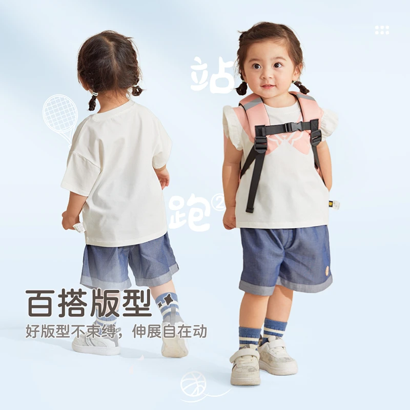 【假日】拉比童装女童夏季时尚休闲潮酷裤卫裤运动裤外穿五分裤短裤