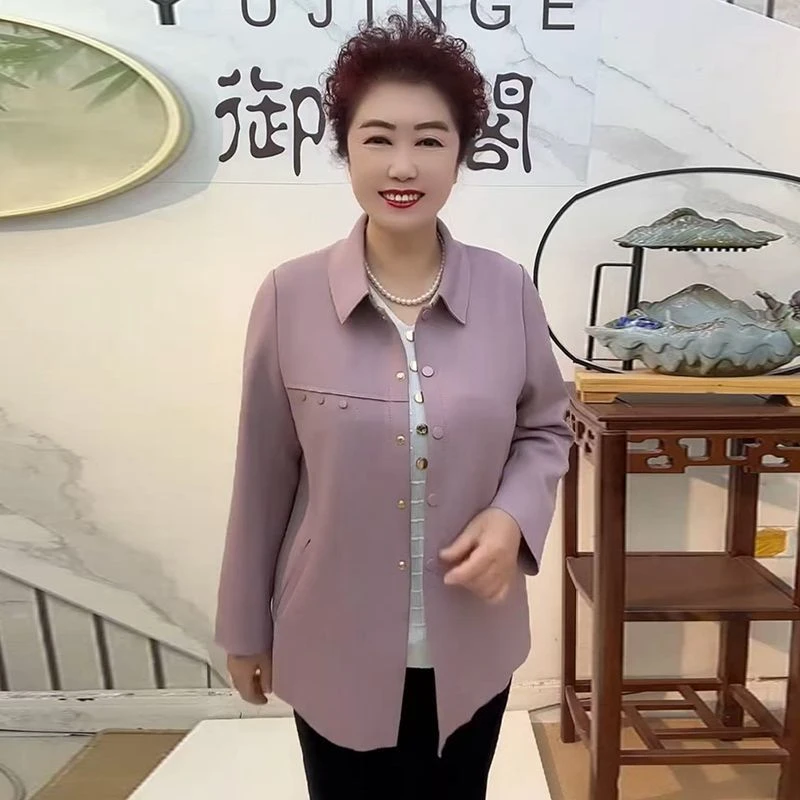 2025春季新款气质妈妈短款风衣外套翻领休闲上衣大码中老年风衣女