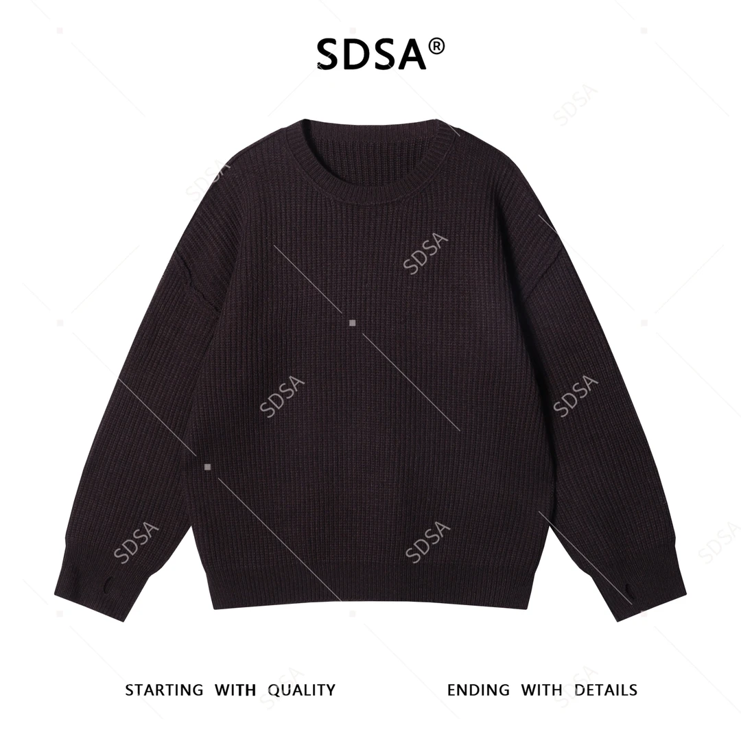 SDSA男士秋冬新款痞帅男装慵懒松弛风纯色针织衫百搭圆领毛衣时尚