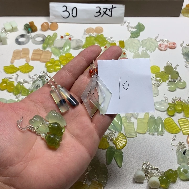 蛇纹石玉合金耳钉紫****！