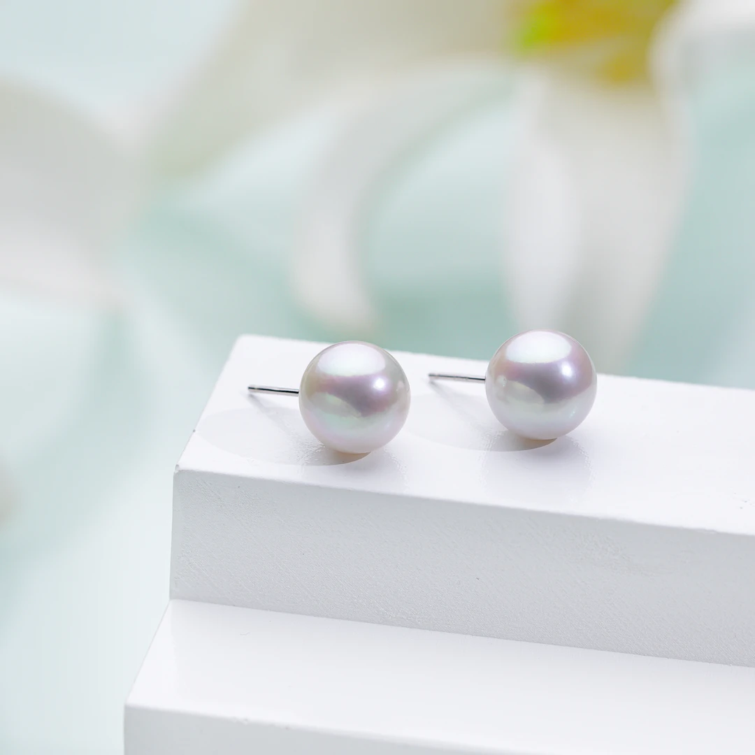 S925银淡水珍珠大点位10-11mm耳钉白色百搭简约经典气质（DES016）