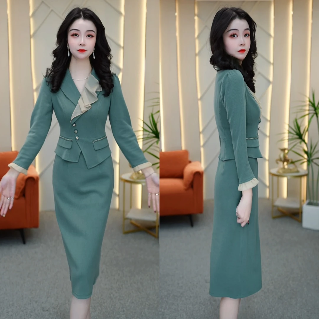 2025秋冬新款减龄温柔气质显瘦时尚轻奢女人味蓝色连衣裙M-4XL