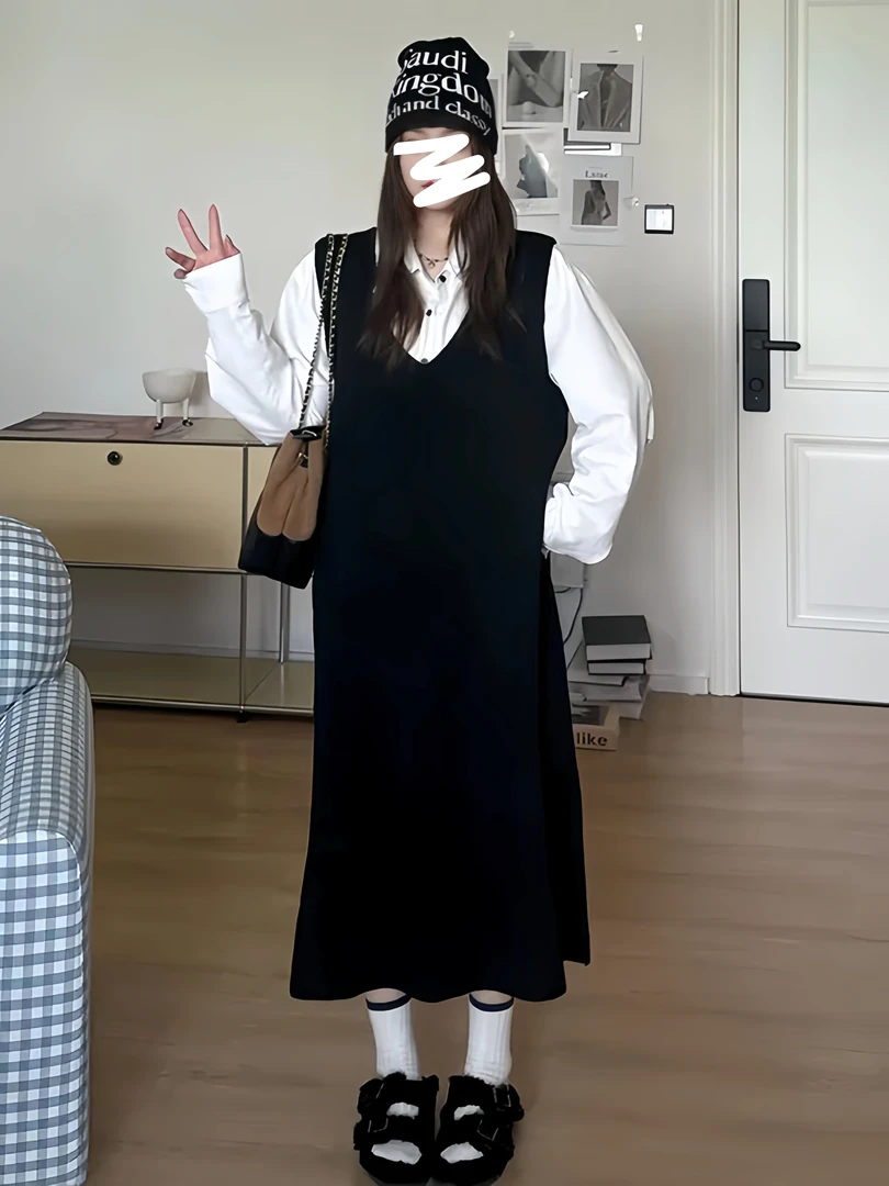 蔓蔓 大码绒感打底衬衫背心裙两件套99952衬衫99612长裙99616短裙