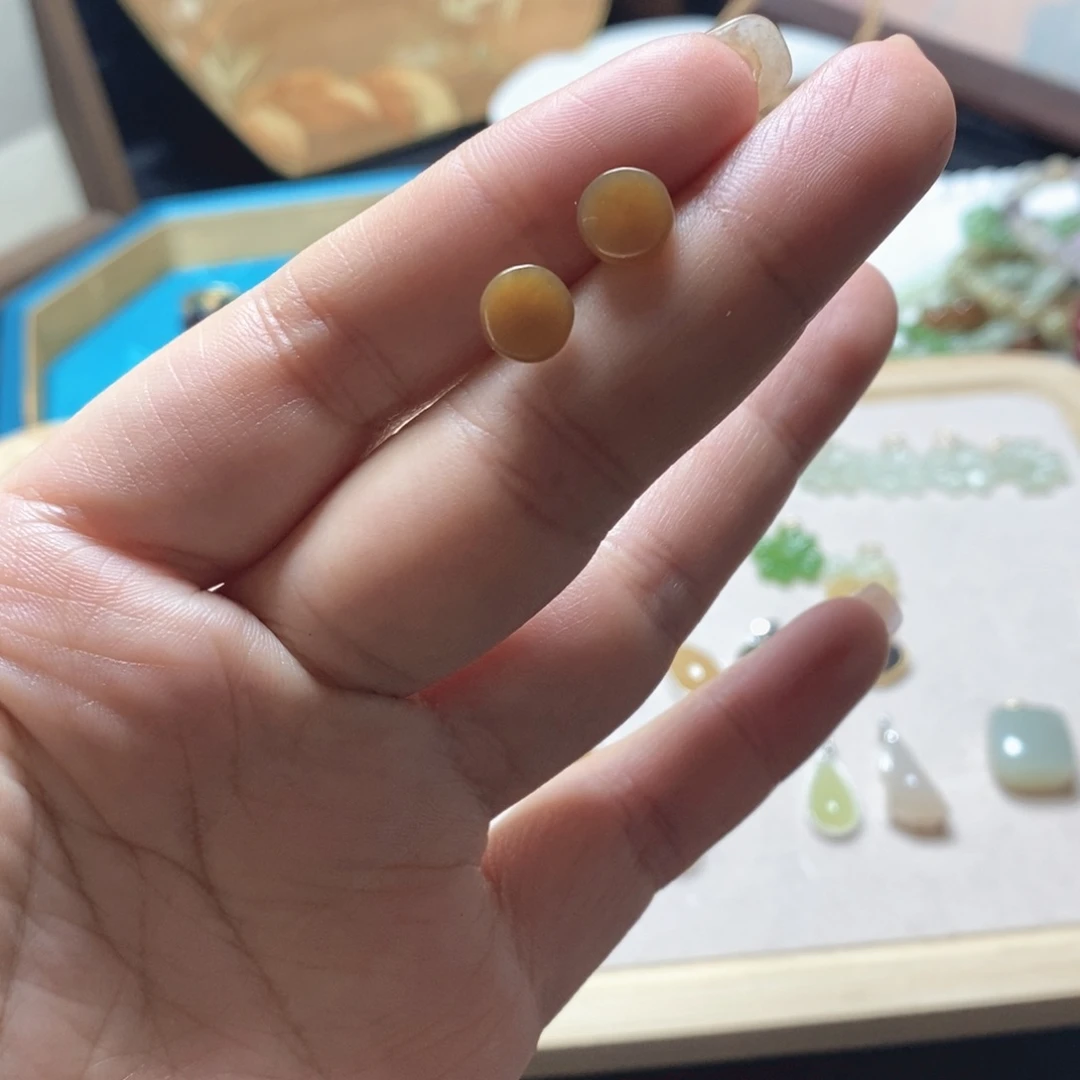 银S925镶嵌和田玉耳饰唐玉耳钉