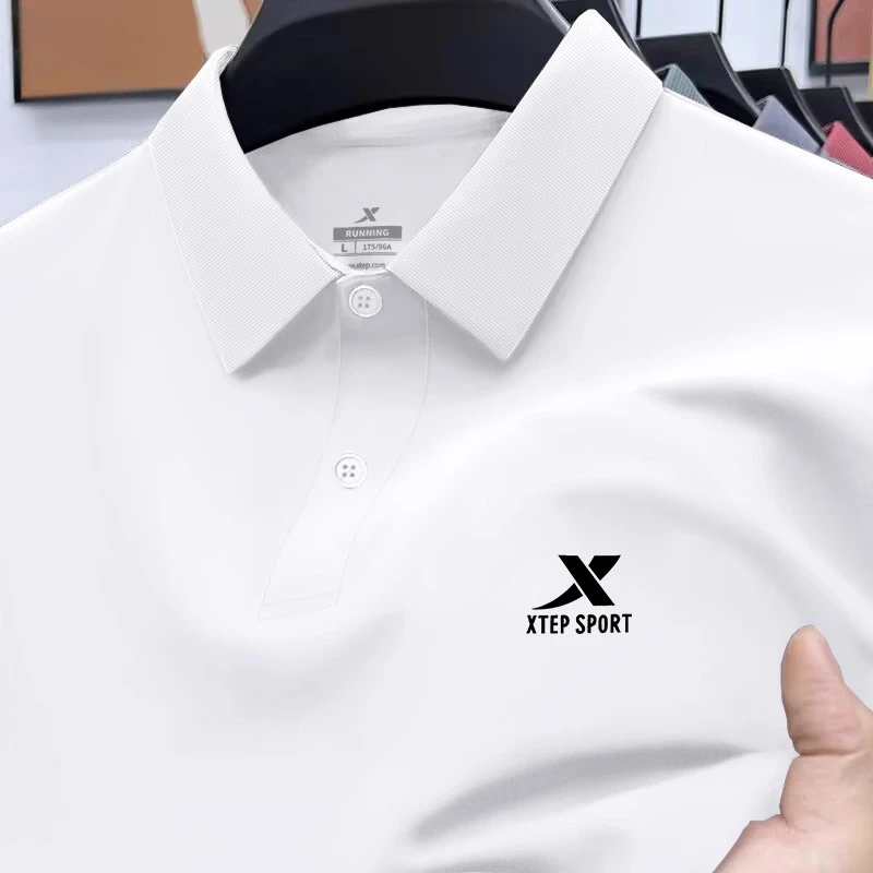 特步男Polo衫翻领短袖t恤夏季白色男士2025新款官方旗舰正品男装
