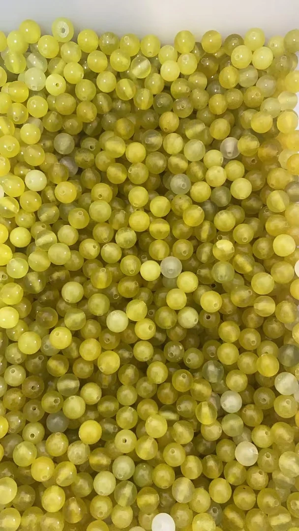 特价天然岫玉散珠卡6黄金玉随机发100颗