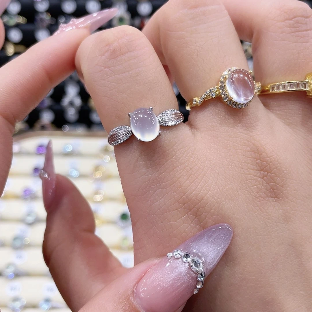 蛇纹石玉戒指银S925镶嵌戒指