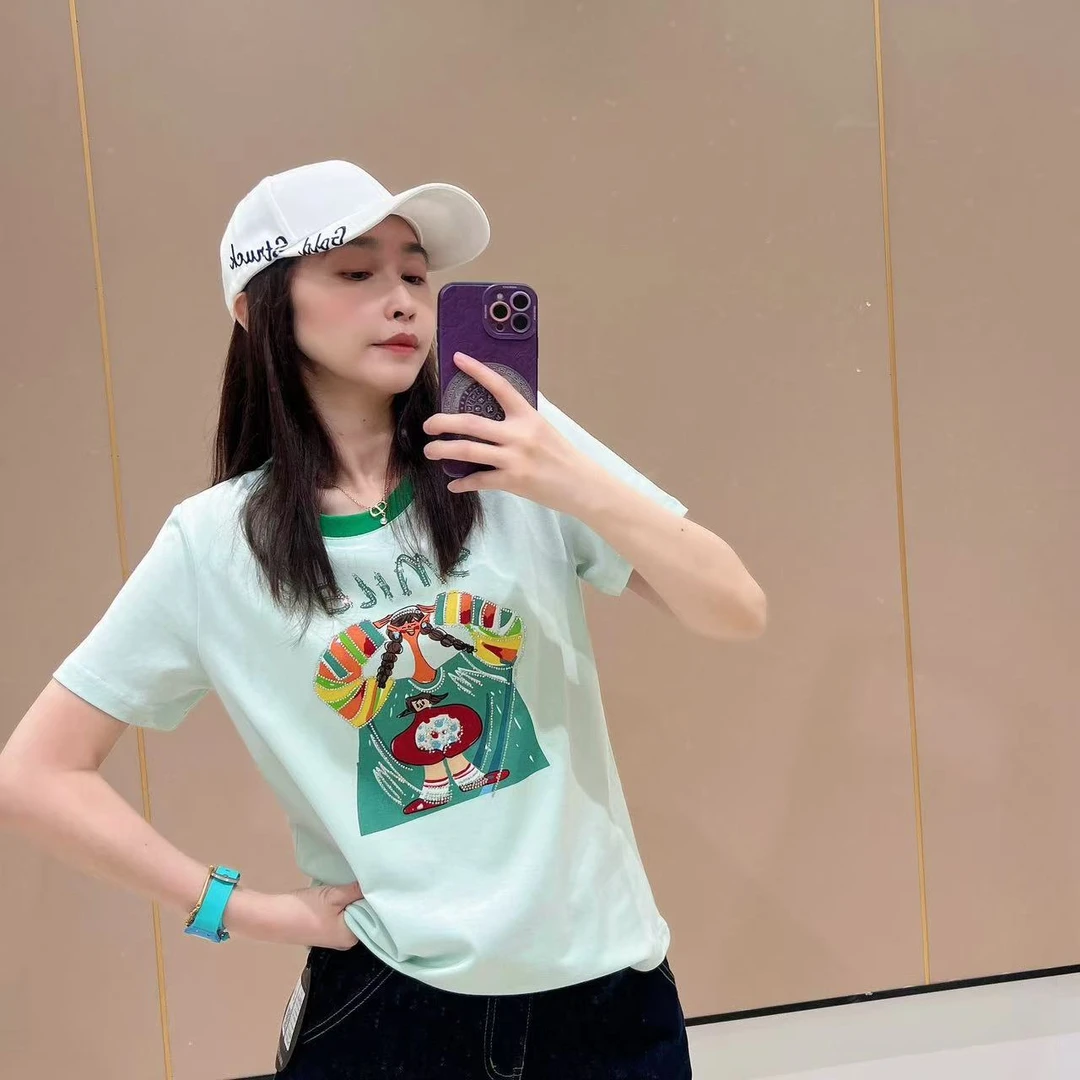 新款亚麻创意短袖505212显瘦洋气体恤半袖t恤圆领女款夏季
