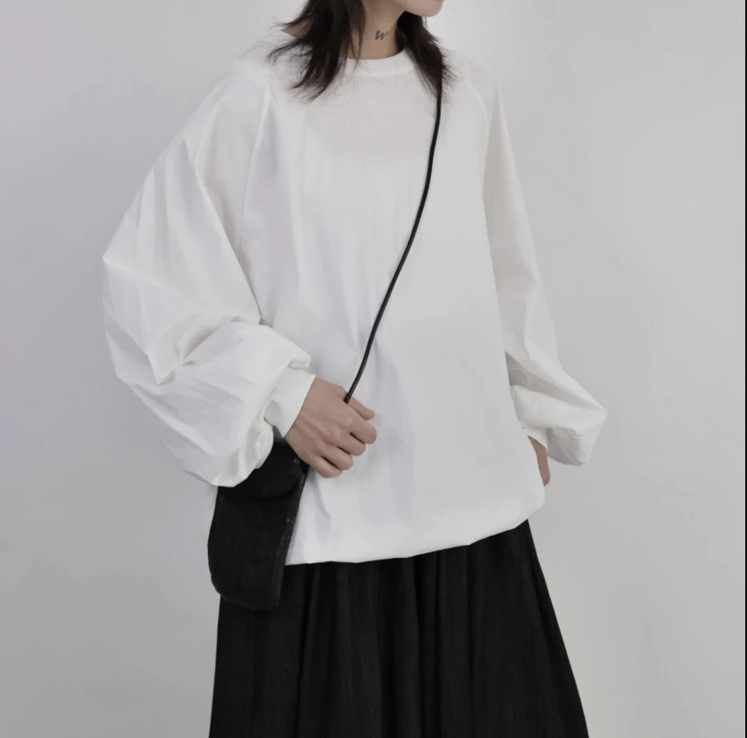 长袖圆领衬衫女春季新款简约日系宽松潮流