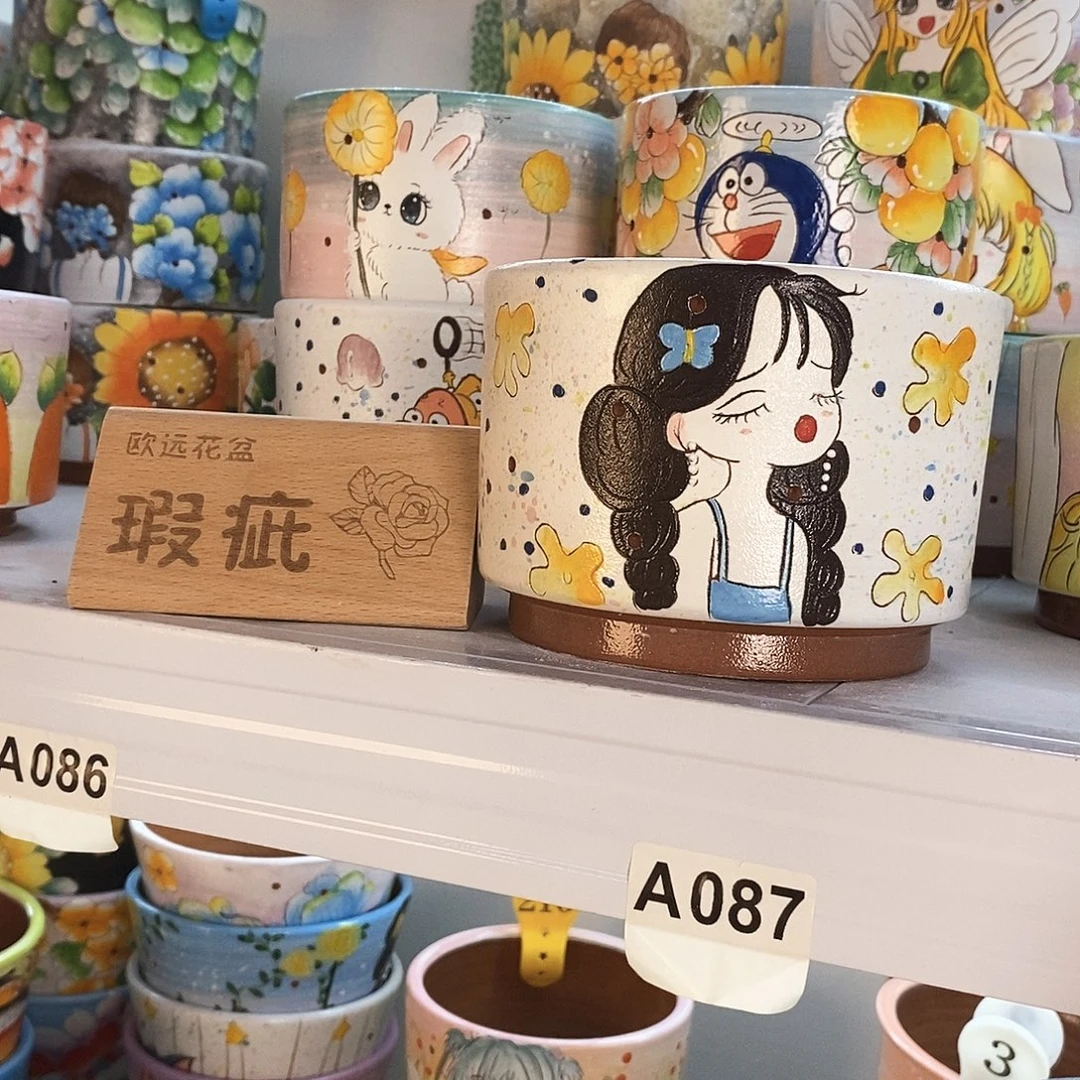 紫砂花盆红陶手绘花盆