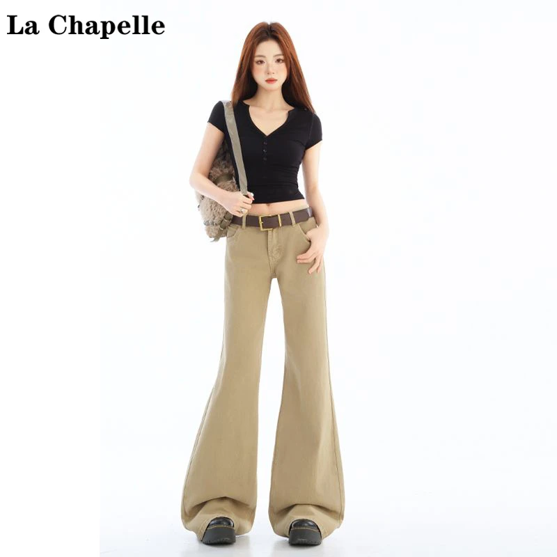 La Chapelle/拉夏贝尔卡其微喇牛仔裤女2025夏季新款不贴腿喇叭裤