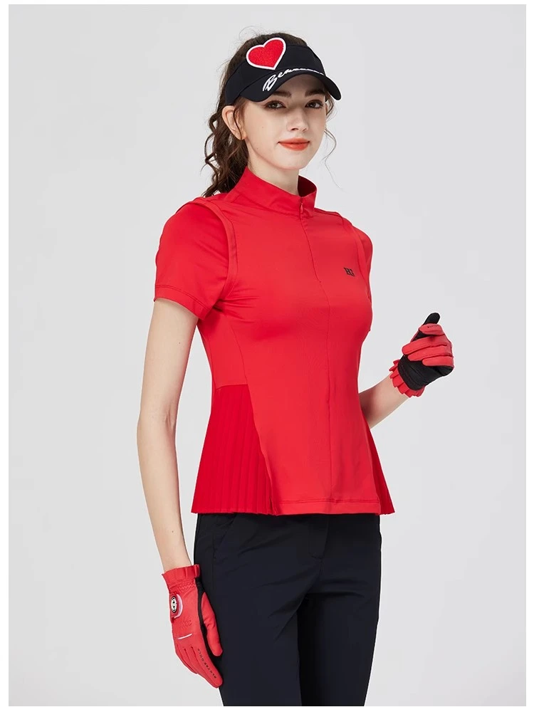 BLKTEE高尔夫服装女短袖T恤夏季立领拉链女士POLO衫速干显瘦球衣