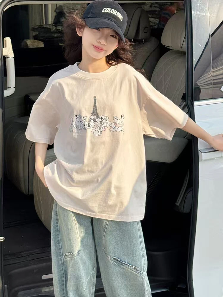 千与服饰#时尚T恤夏装新款卡通印花上衣宽松百搭夏季女大童薄t