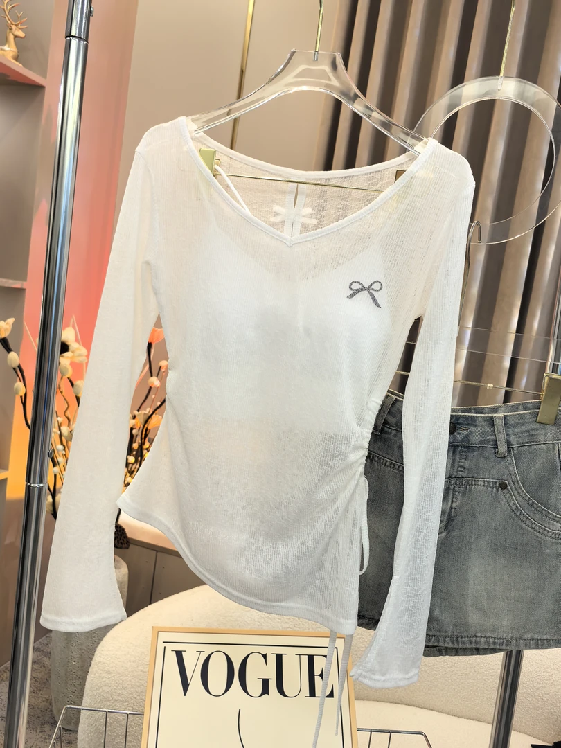 【A9975墨丽】2025夏季修身显瘦百搭长袖防晒纯欲上衣+吊带两件