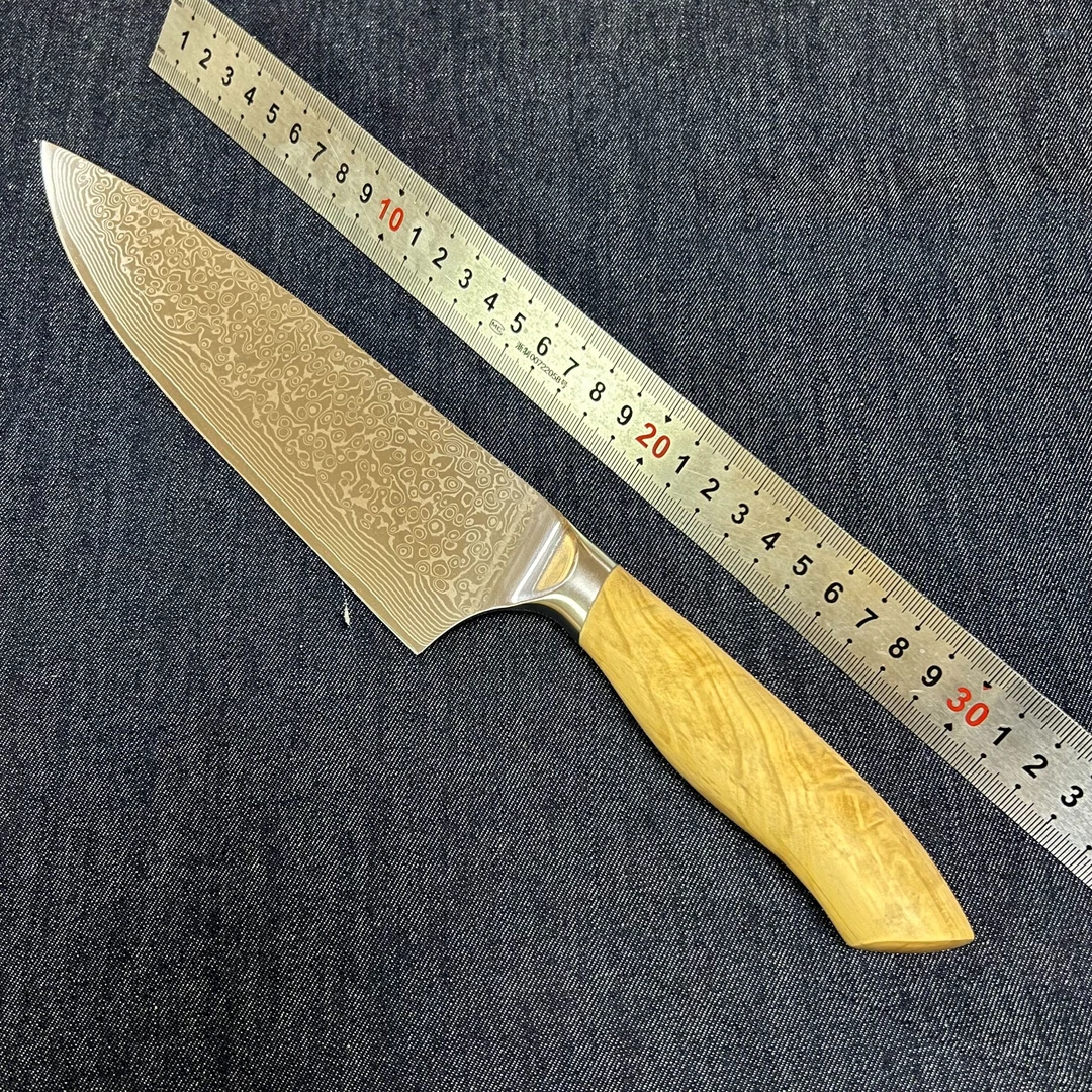微微瑕疵大马士革Vg-10橄榄木主厨刀家用厨房用
