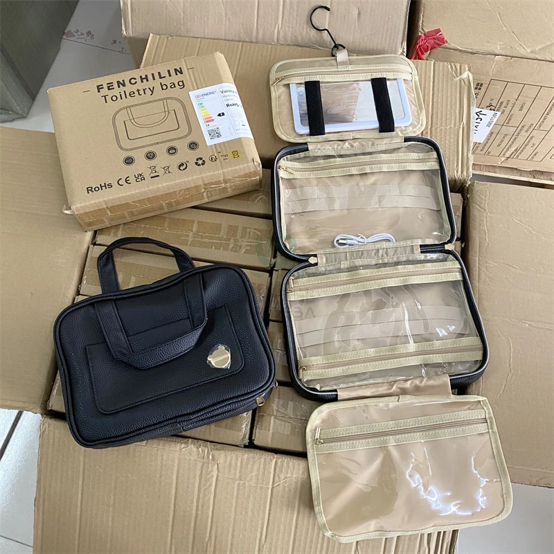 LED带镜子化妆包洗漱包便携大容量包包可提可挂