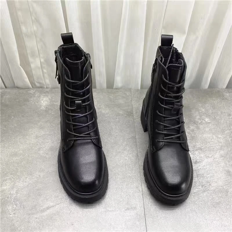 6872B 新款时尚平底系带时装马丁靴加绒