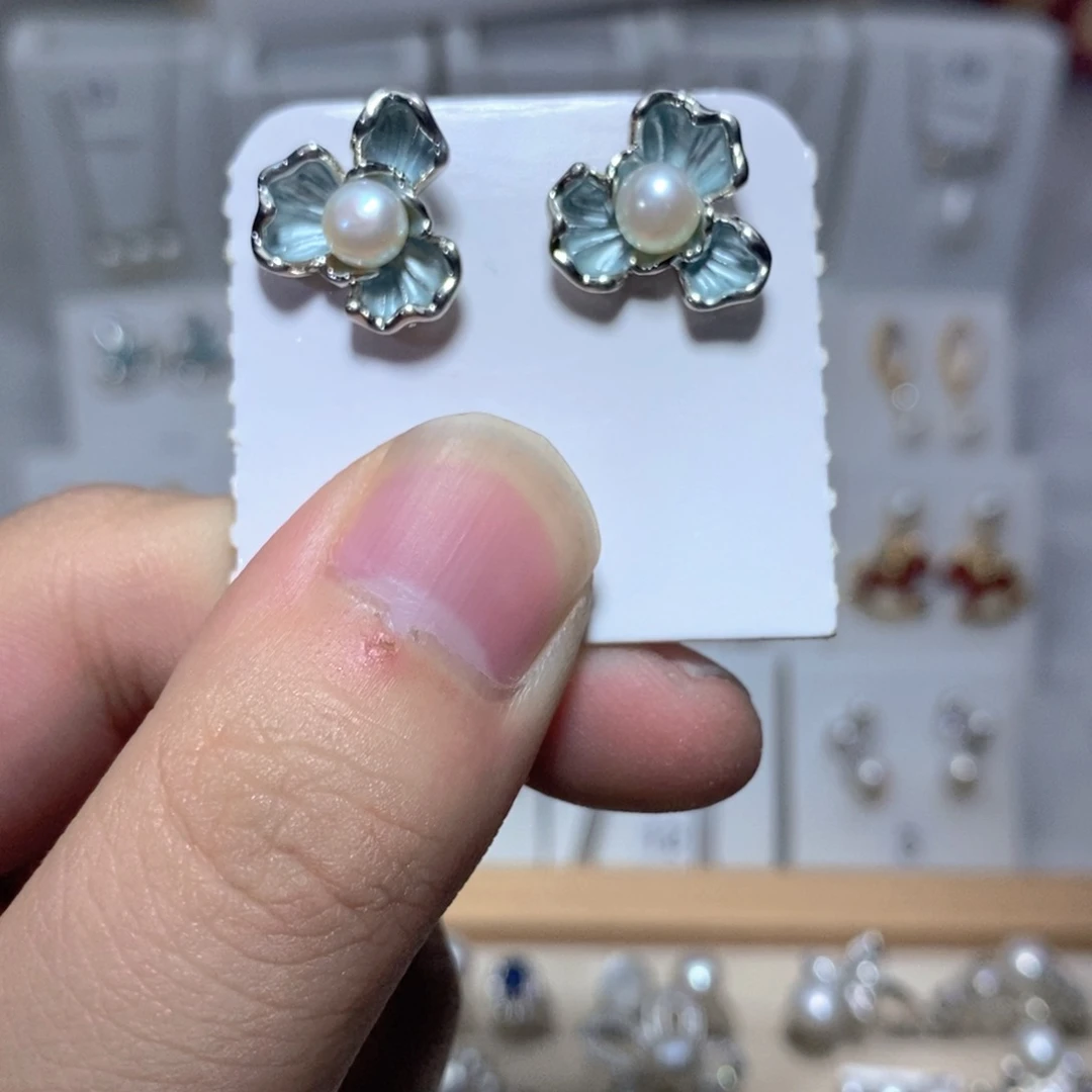 耳饰银S925镶嵌淡水珍珠