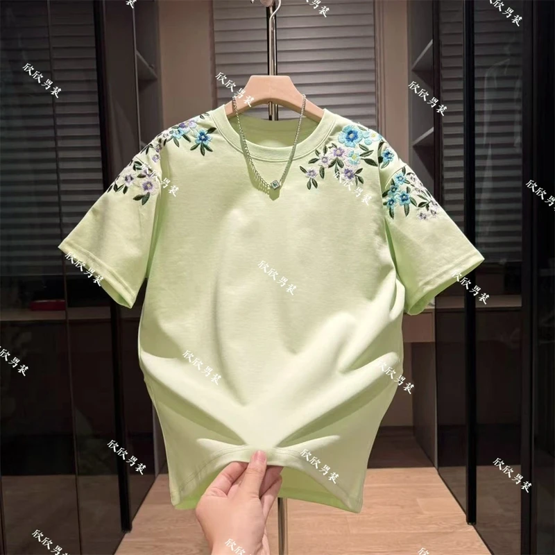 潮牌变色刺绣立体痞帅时尚男士短袖