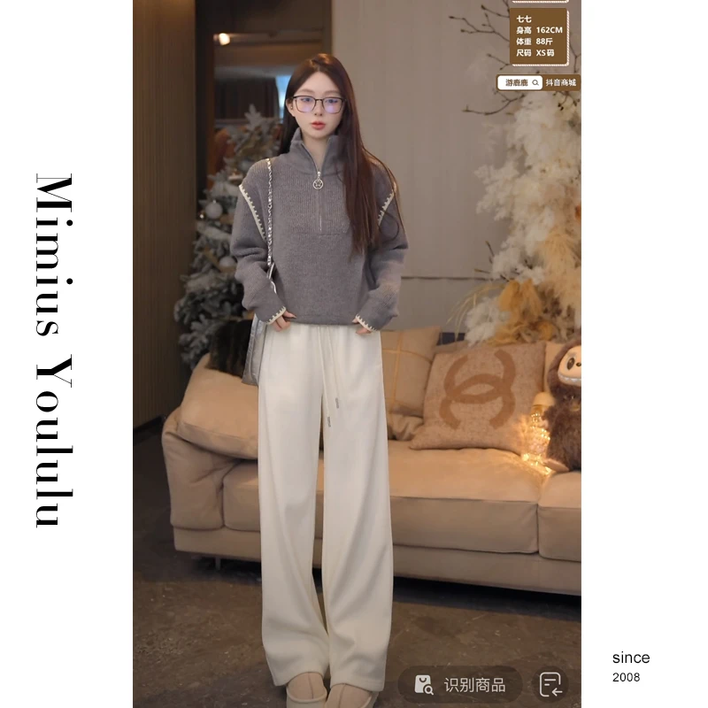 【mimius】喵喵 半拉链高领拼接宽松毛衣针织衫 汉服 WF11162