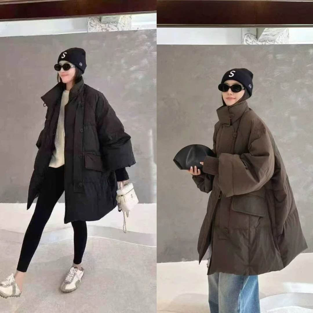 【小虹虹商贸】2026冬季新款韩版时尚休闲宽松立领白鸭绒中长款外套