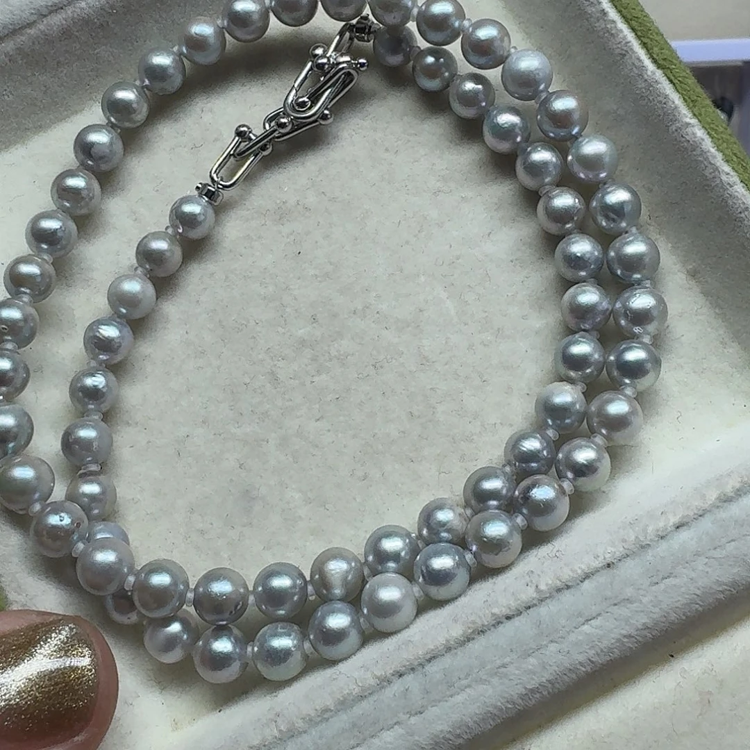 颈饰银S925镶嵌海水珍珠海水真多麻6-7mm微瑕