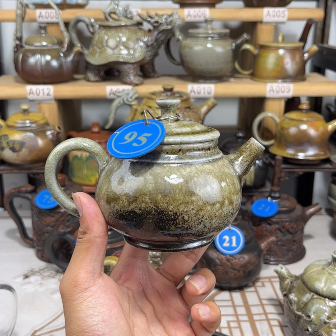 建水紫陶220cc白泥柴烧潘壶，纯裸坯柴烧