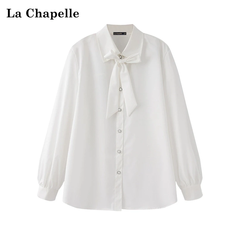 春季新款白色学院风衬衫高级感蝴蝶结上衣女