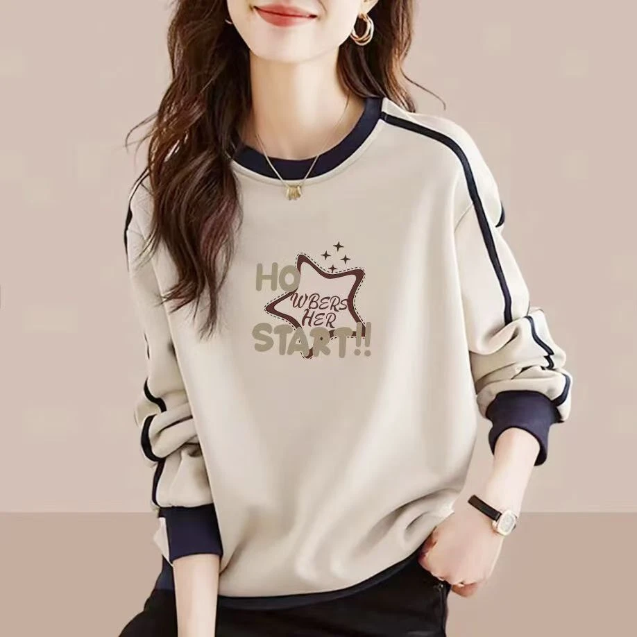 撞色卫衣长袖圆领韩版女上衣韩版拼色拼接休闲百搭洋气显瘦时尚