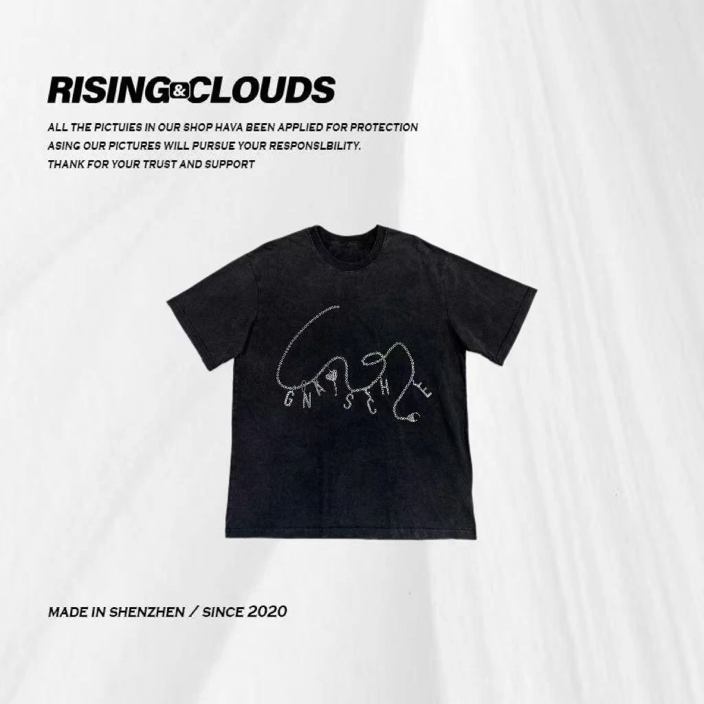RISING&CLOUDS莎莎【栖月】 显瘦舒适夏季水洗做旧字母短袖040827
