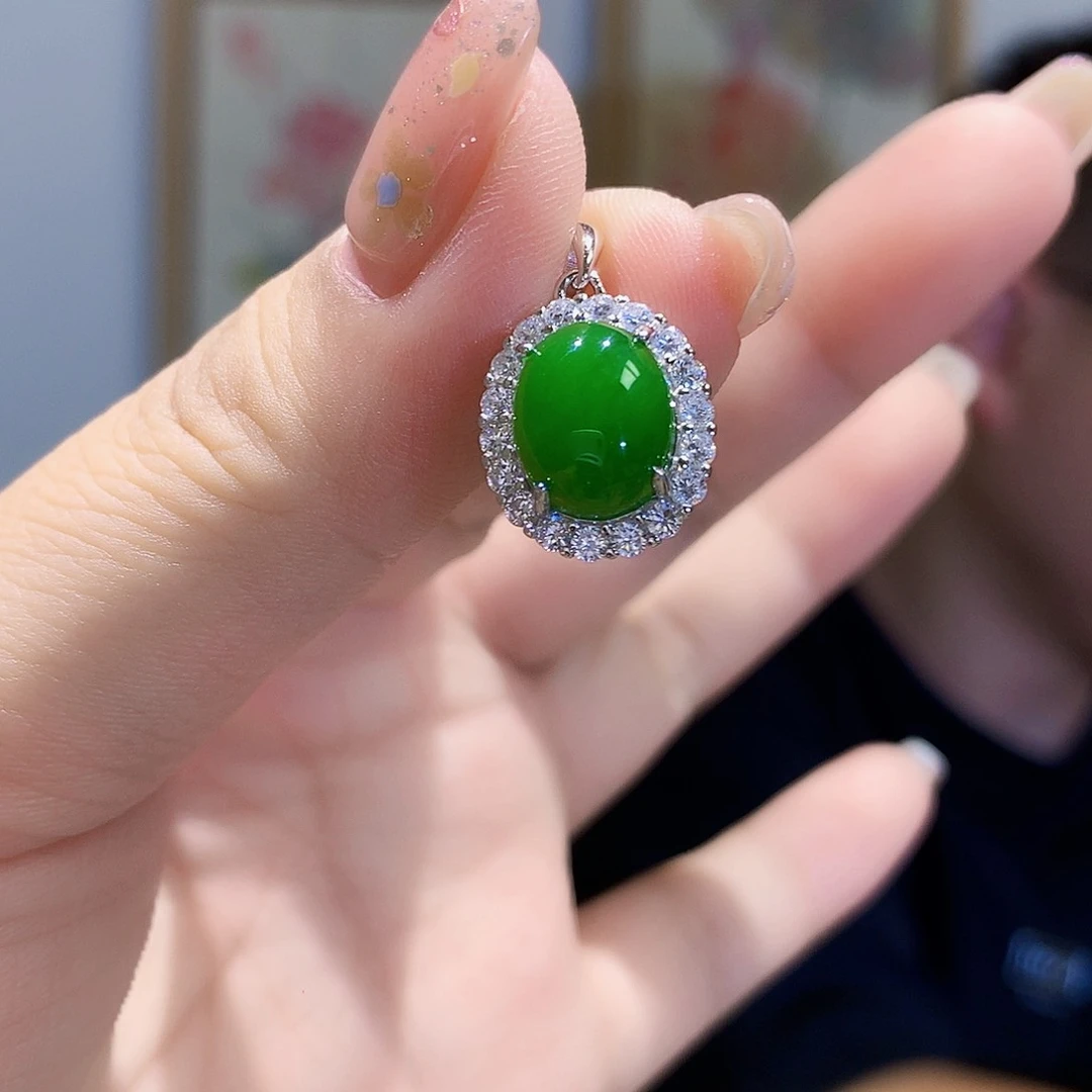 和田玉（碧玉）银S925镀金镶嵌颈饰