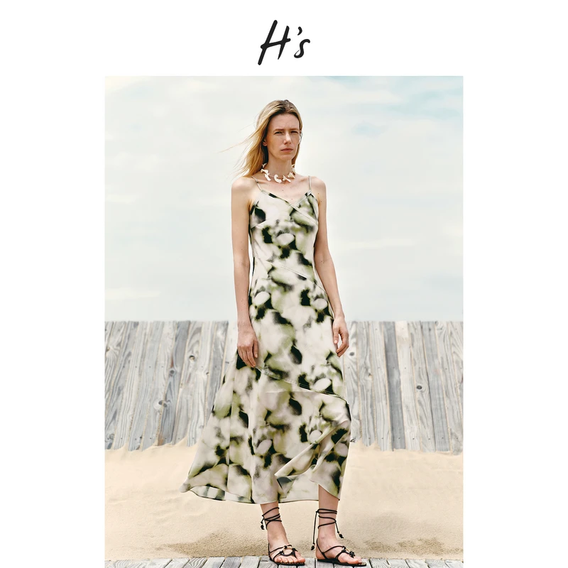 H'S柔软花瑶印花连衣裙25年夏新款轻薄透气无